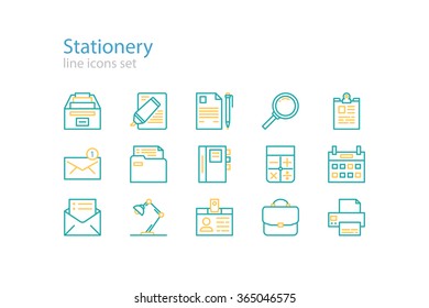 Office stationery icons. Line art. Stock vector.