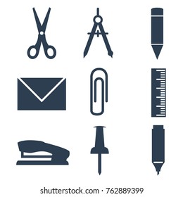 Office Stationery Icons Set on white background. Vector illustration