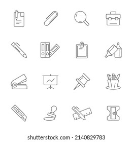 Office stationery icons set . Office stationery pack symbol vector elements for infographic web