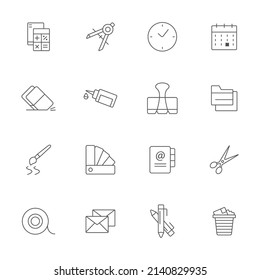Office stationery icons set . Office stationery pack symbol vector elements for infographic web