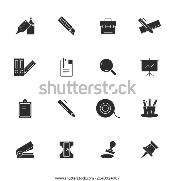 Office stationery icons set\
. Office stationery pack symbol vector elements for infographic\
web