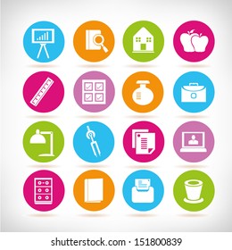 office and stationery icons set, round button set