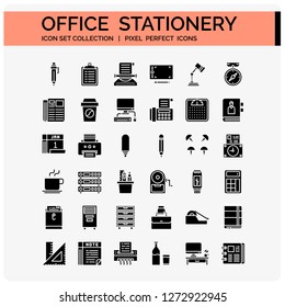 Office Stationery Icons Set. UI Pixel Perfect Well-crafted Vector Thin Line Icons. The illustrations are a vector.