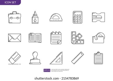 Office Stationery items icon set. Vector isolated Thin line Collection