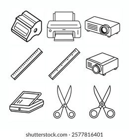 Office Stationery line art vector bundle set