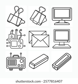 Office Stationery line art vector bundle set