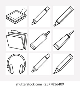 Office Stationery line art vector bundle set