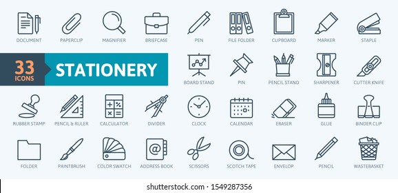 Office stationery    minimal thin line web icon set  Outline icons collection  Simple vector illustration 