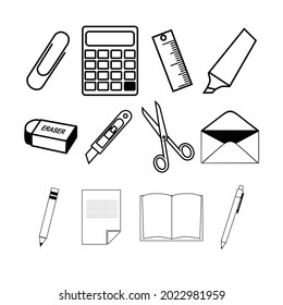 Office stationery - minimal thin line web icon set. Outline icons collection. Simple vector illustration