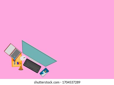 Office Stationery on table. Flat lay top view