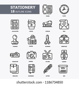 Office and Stationery Outline icons.Businessand school tool Concept Thin line icons.