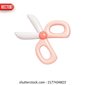 Tijeras de papel de oficina. Elemento de diseño 3d realista Al estilo de las caricaturas plásticas. Icono aislado en fondo blanco. Ilustración del vector