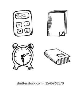 Office stationery set doodle icon vector