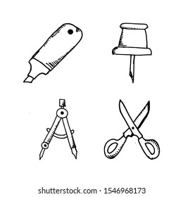 Office stationery set doodle icon vector
