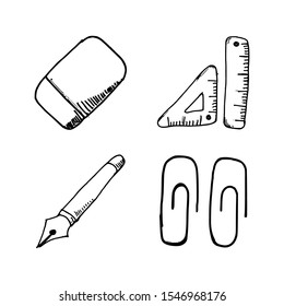 Office stationery set doodle icon vector