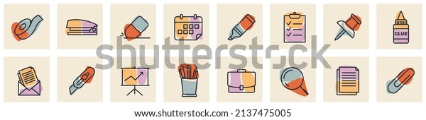 Office stationery set\
icon symbol template for graphic and web design collection logo\
vector illustration