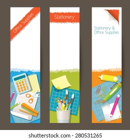 Office and Stationery Supplies Objects Banner