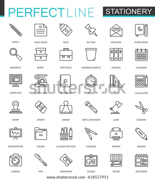 Office stationery thin line web icons set.\
Outline icon design.