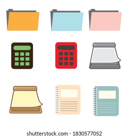 Office stationery vector design. digital hand drawn. illustration of stationery set isolated on white.