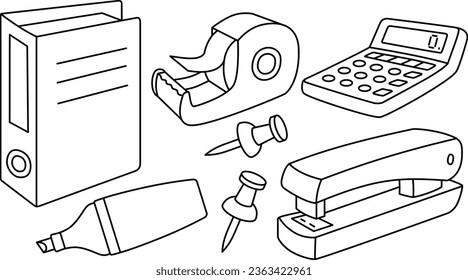 Office Stationery vector illustration. Tools designed with outline design.