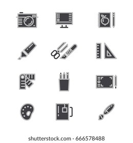 Office statonery, creative and graphic design tools line icons. Creative graphic design stationery, vector illustration