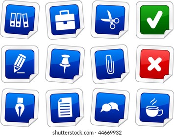 Office sticker set. Vector buttons.