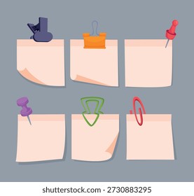 Adesivos de escritório. coleção de adesivos de papel. conjunto de ilustrações vetoriais