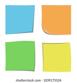 Office stickers. Multicolor notes isolated on white background.  Colored sheets of note papers. Sticky notes realistic simple design. Flat style vector illustration.