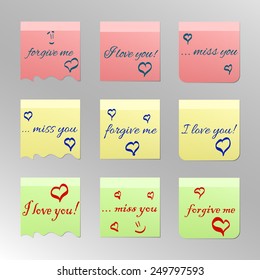 Office Stickers with words love you, miss you and forgive me