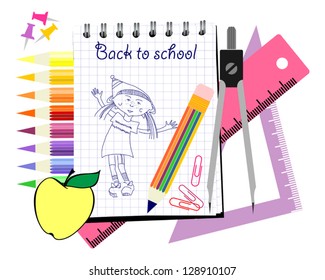 Office and Student Accessories Isolated, Vector Version
