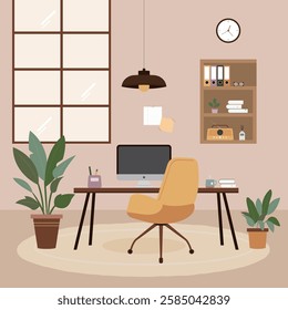 Office study room interior vector illustration