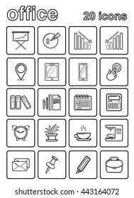 Office supplies. 20 line icons set. Vector stock illustration. Set. EPS10