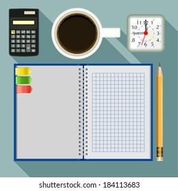 office supplies and checked notebook