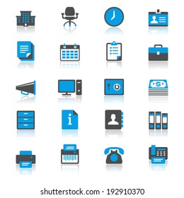 Office supplies flat with reflection icons
