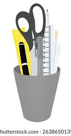 Office supplies in glass. vector	