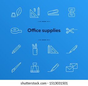 Office supplies icon set. Line icons collection on white background. Pencil, school, office. College concept. Can be used for topics like stationary, lesson, bookkeeping