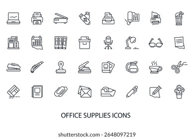 office supplies icons set isolated on White Background Flat style design