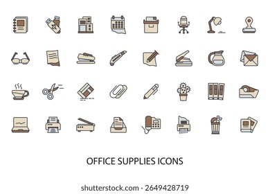 office supplies icons set isolated on White Background Flat style design