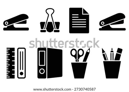 Office supplies icons stapler binder clip
