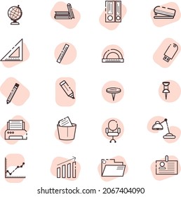 Suministros de oficina, ilustración, vector, en un fondo blanco.