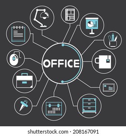 office supplies info graphic in black background