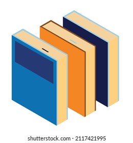 Office supplies. Isometric illustration. 2D illustration. Books, notebooks, notebook, computer. Pen, ruler, magnifying glass, clock. Things to study. Things for work.