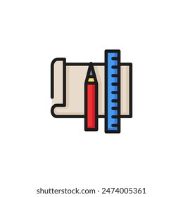 Office supplies line icon. Homework, college, blueprint. Engineering concept. Vector illustration can be used for topics like education, school, college