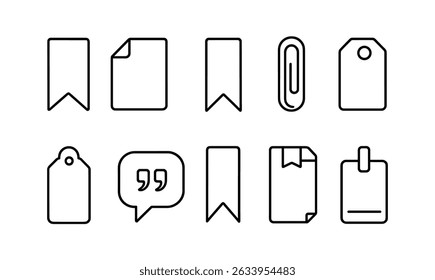 Office supplies line icon set - essential tools for workspace organization