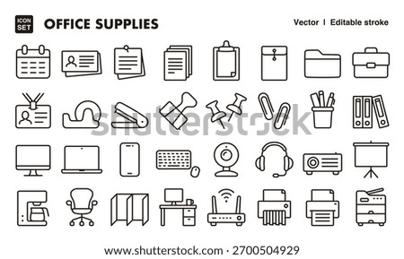 Office supplies line icon set. Vector editable stroke icon.
