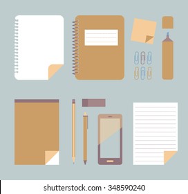 Office supplies. Muted tones. Flat vector illustration.