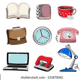  Office supplies on a white background.  Hand drawn icons set