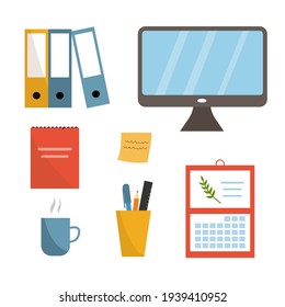 Office supplies on a white background. Vector illustration with office work and planning concept. Perfect for the design of social networks or a website. 