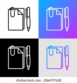 Office supplies, paper, pen and clip. Modern vector illustration of stationery.