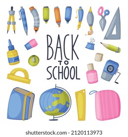 Office Supplies with Ruler and Eraser as Back to School Vector Set